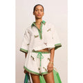 NWT Alemais Ivory Green Wanda Embroidered Cropped Shirt Womens US 2