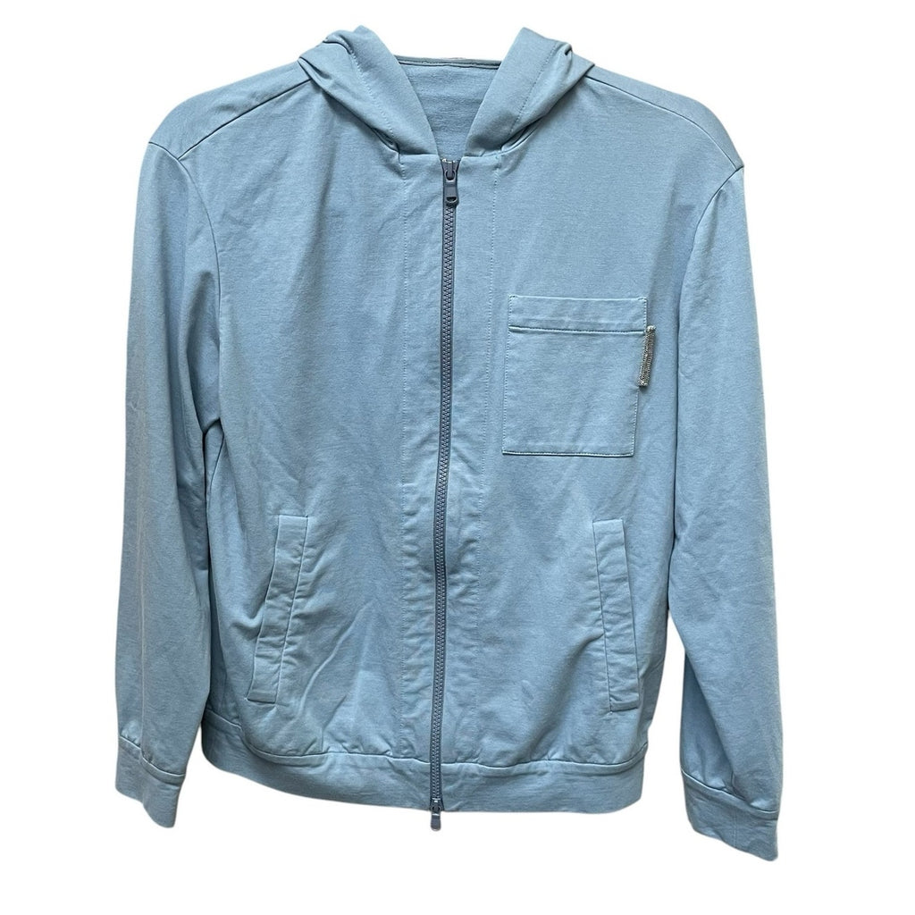 Brunello Cucinelli Monili-Tab Cotton Felpa Zip-Up Hoodie Light Blue Womens XS