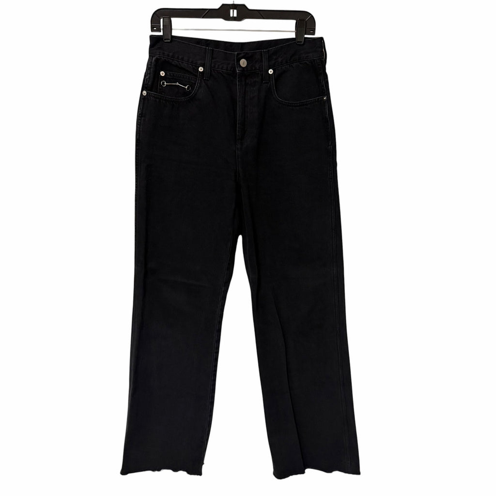 Gucci Horsebit High Rise Wide Leg Frayed Hem Jeans Black Denim Size 28 / US 8