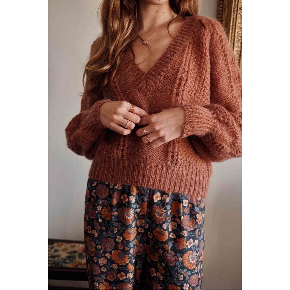 NWT Louise Misha Tobacco Jumper Salicia V Neck Mohair Sweater Womens 38 / US 6