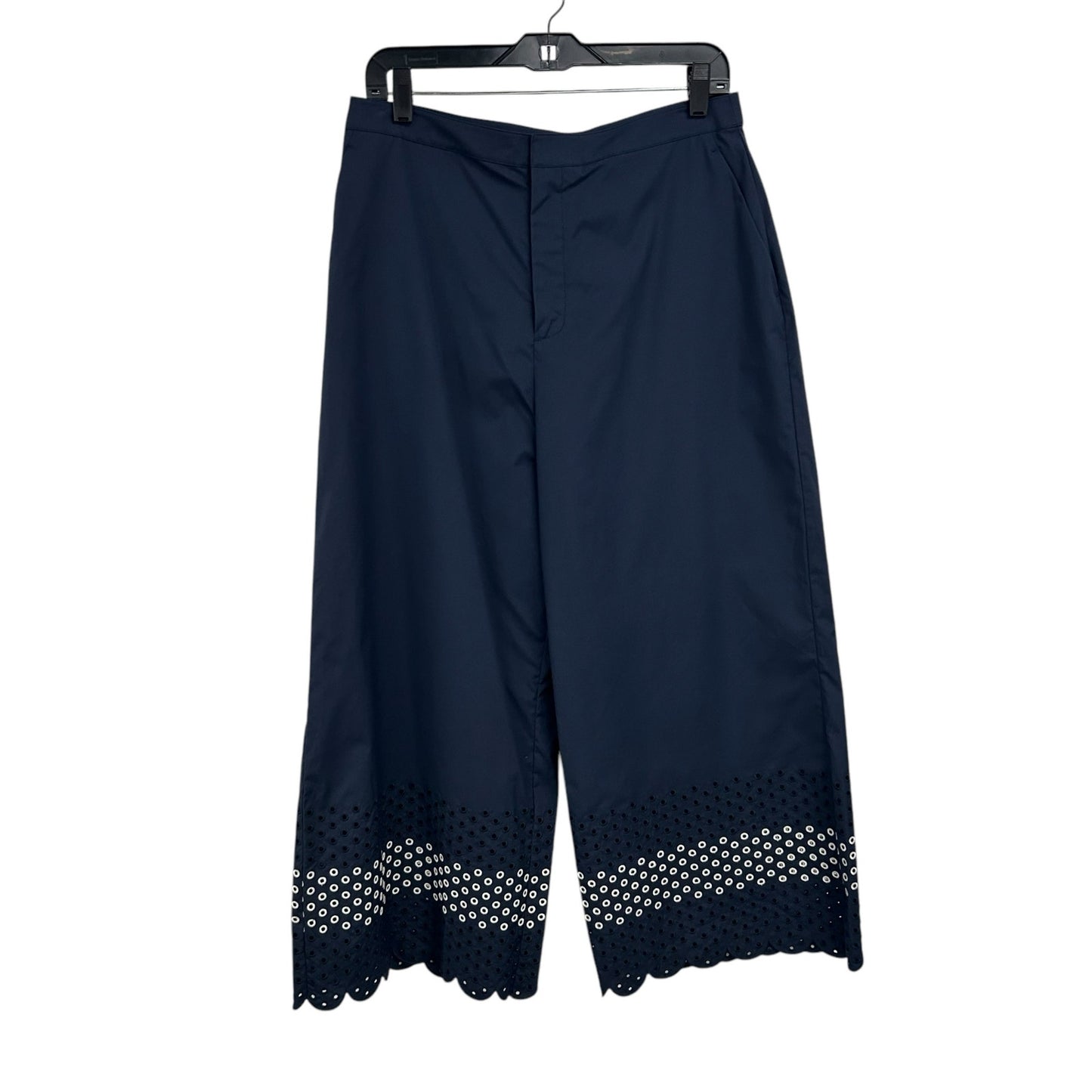 NWT Jason Wu Navy Blue Scalloped Eyelet Cotton Blend Culottes Pants Womens 12
