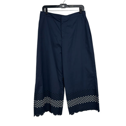 NWT Jason Wu Navy Blue Scalloped Eyelet Cotton Blend Culottes Pants Womens 12