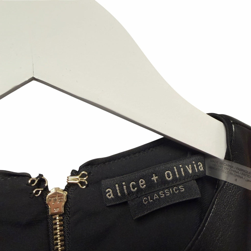 Alice + Olivia Marcella Faux Leather Lined Sleeveless Dress Black Womens Size 4