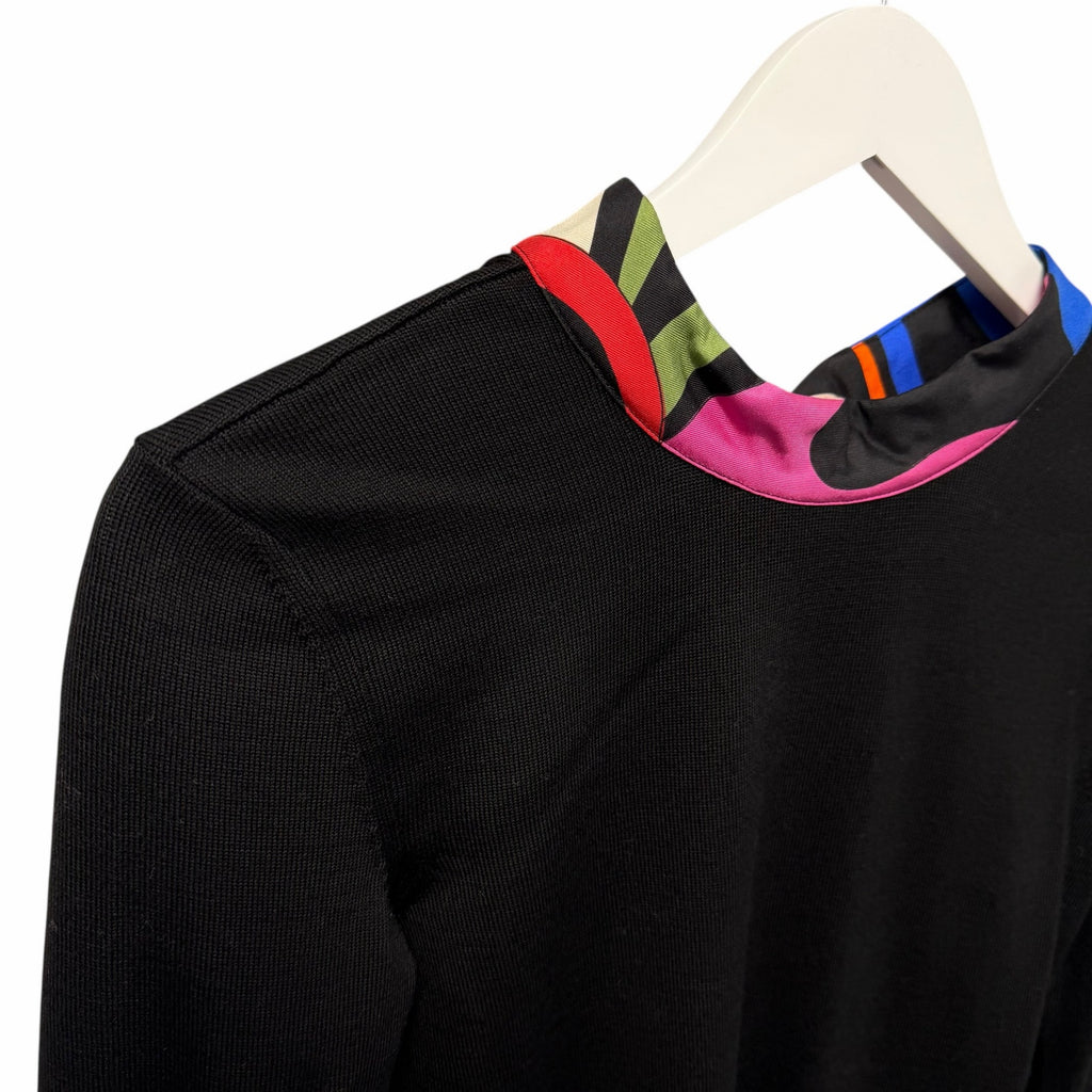 NWT Emilio Pucci Marmo Silk Collar Wool Jumper Sweater Black Tie Back Size Small