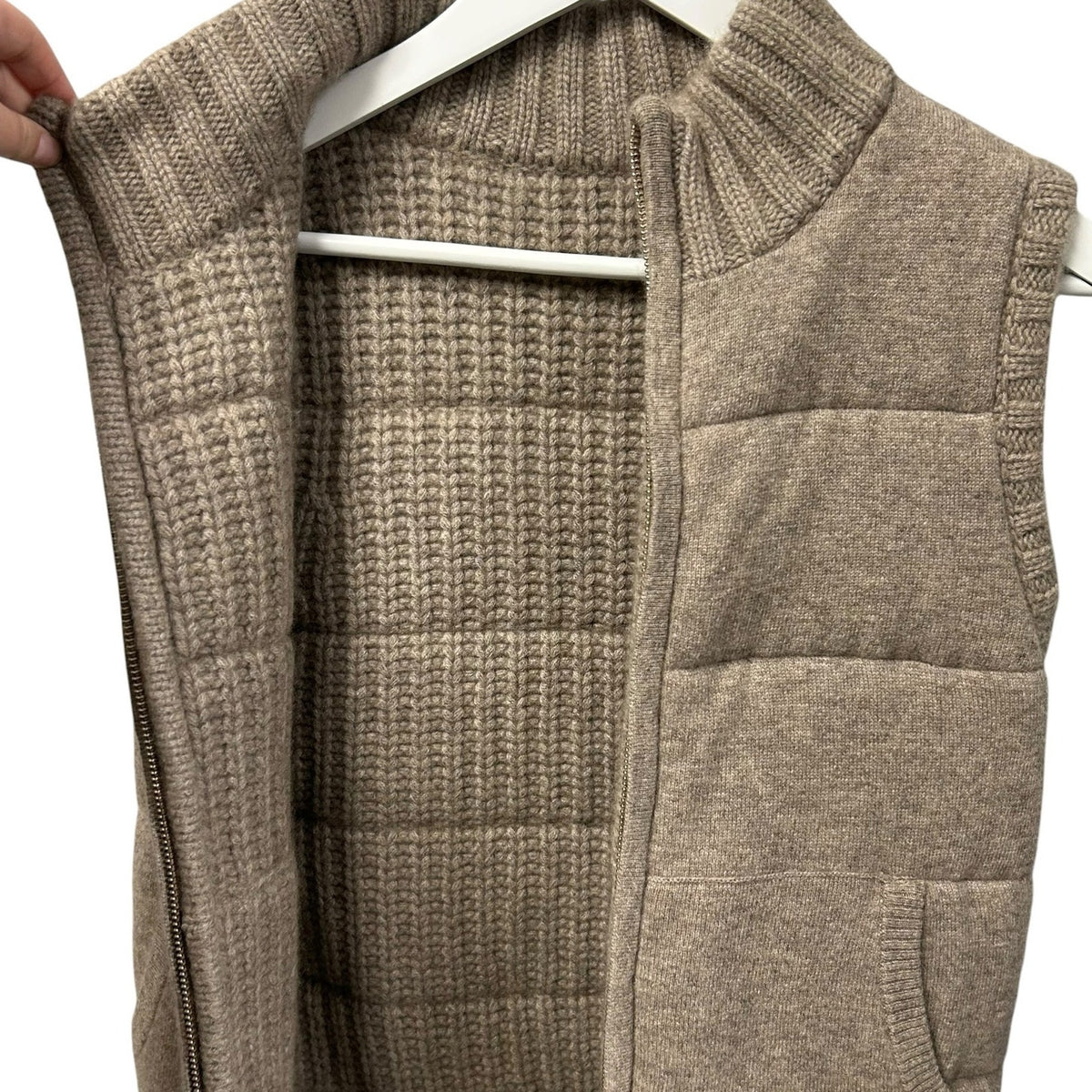NWT Henry Christ Brown Cable Knit Zip Up Reversible Cashmere Vest XS Neutral