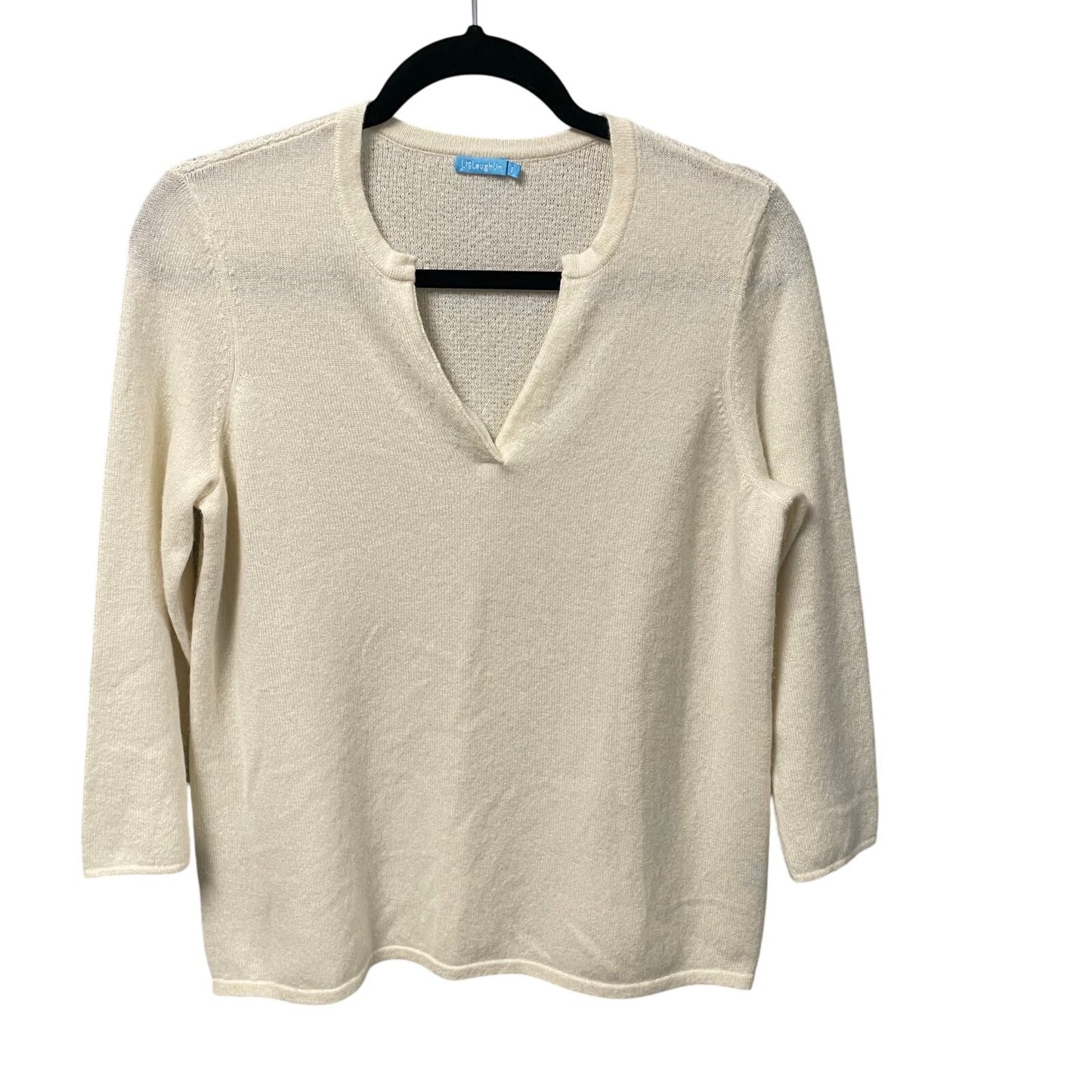 J. McLaughlin Pure Cashmere 3/4 Sleeve V Neck Sweater Cream Womens Small