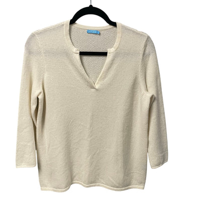 J. McLaughlin Pure Cashmere 3/4 Sleeve V Neck Sweater Cream Womens Small