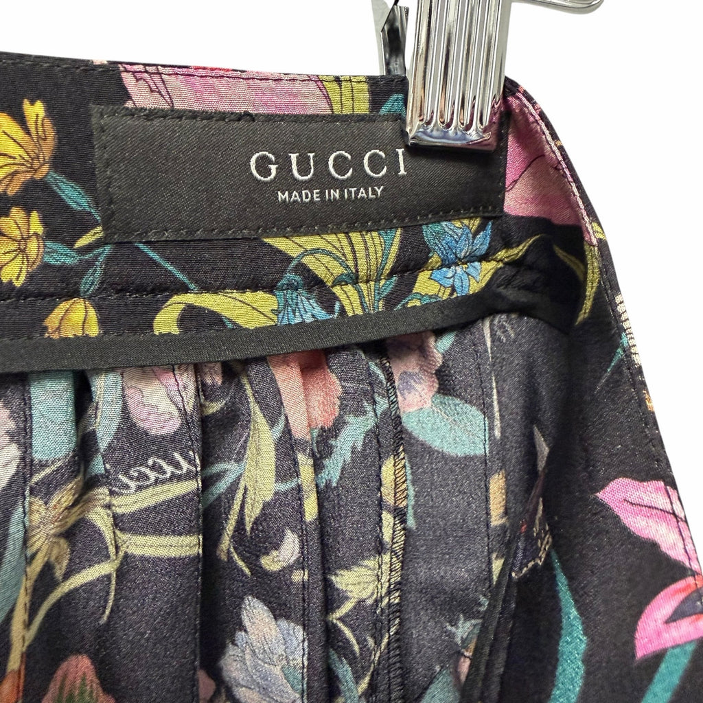 NWT Gucci Silk Pleated Midi Skirt Macro Floral Black Multi Size IT 36 / US 0