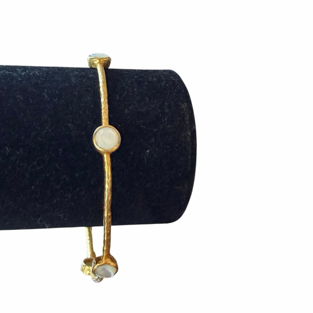 Julie Vos 24K Gold Plated Hammered Mother of Pearl Milano Bangle Bracelet