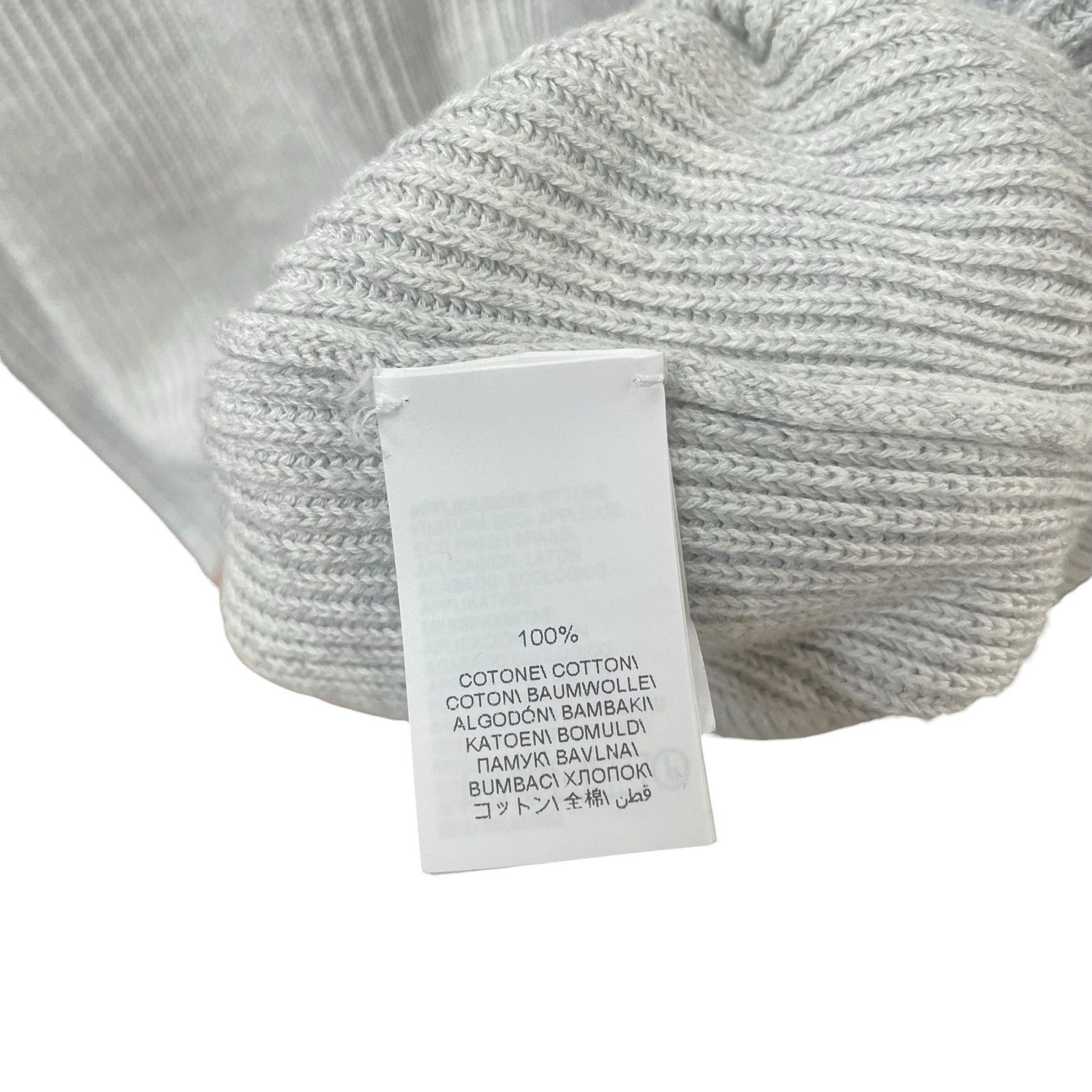 Brunello Cucinelli Cotton Ribbed Knit Sweater Light Grey Pocket Front Size Small
