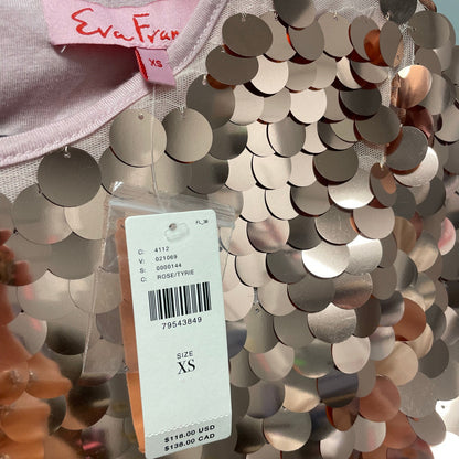 NWT Anthropologie Eva Franco Rose Gold Pink Sequin Short Sleeve Top Womens XS