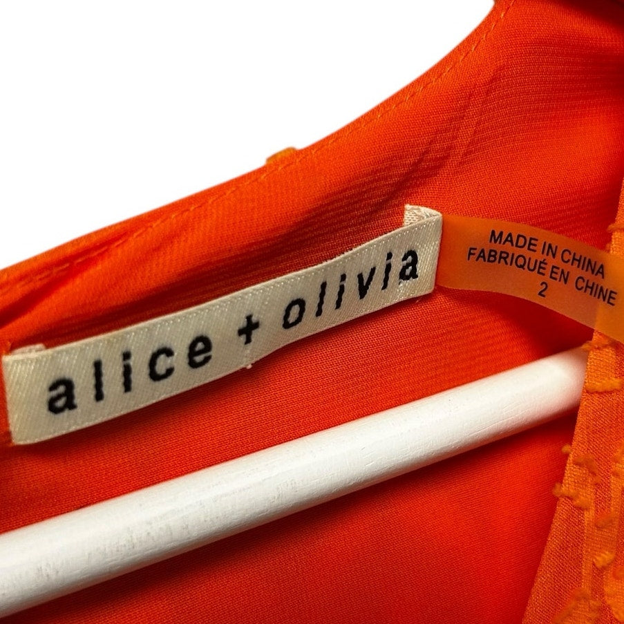 Alice + Olivia Orange Ruffle Short Sleeve Markita Ruffled Tiered Dress Womens 2