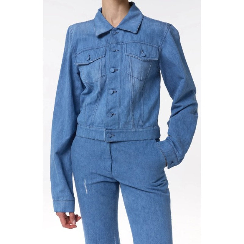 NWT Gabriela Hearst Roland Denim Jacket Light Blue Cotton Linen Blend 36 / US 0