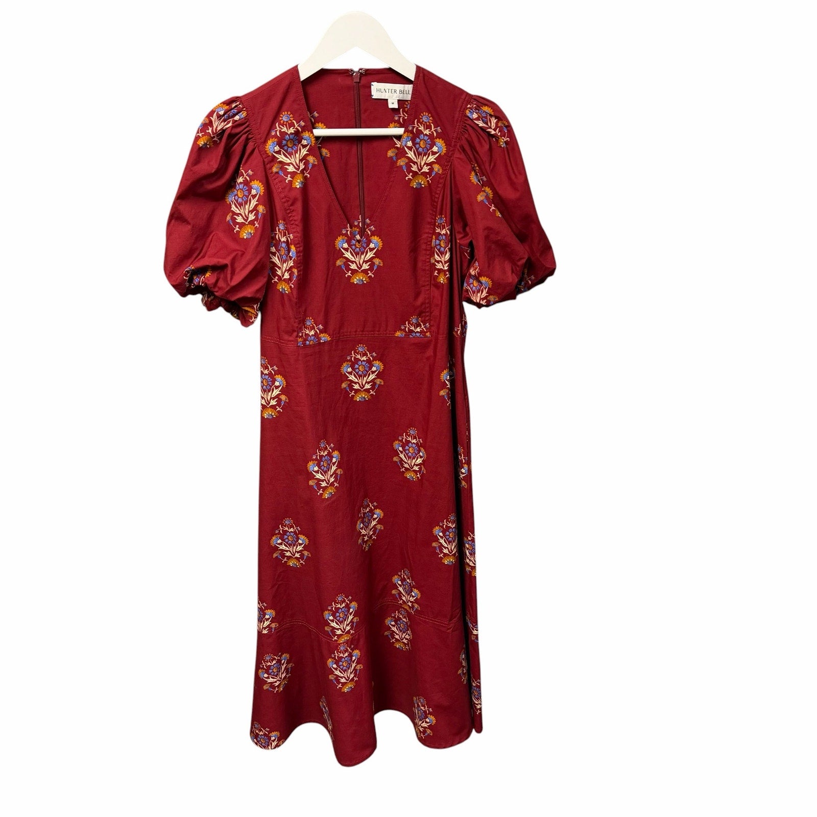 Hunter Bell Harrison Midi Dress in Mulberry Fleur Pure Cotton Womens Medium