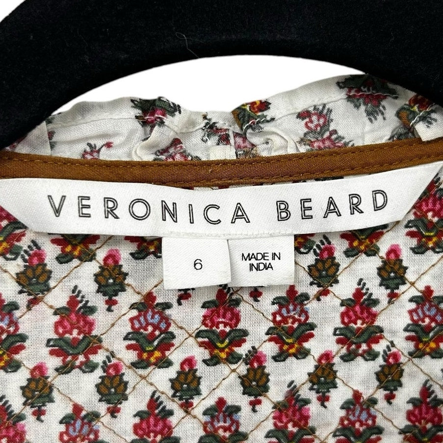 Veronica Beard White Multicolor Alessandra Floral Print Midi Dress Womens 6