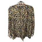 Marie Oliver 100% Silk Cream Multicolor Animal Print Tie Neck Top Womens Medium