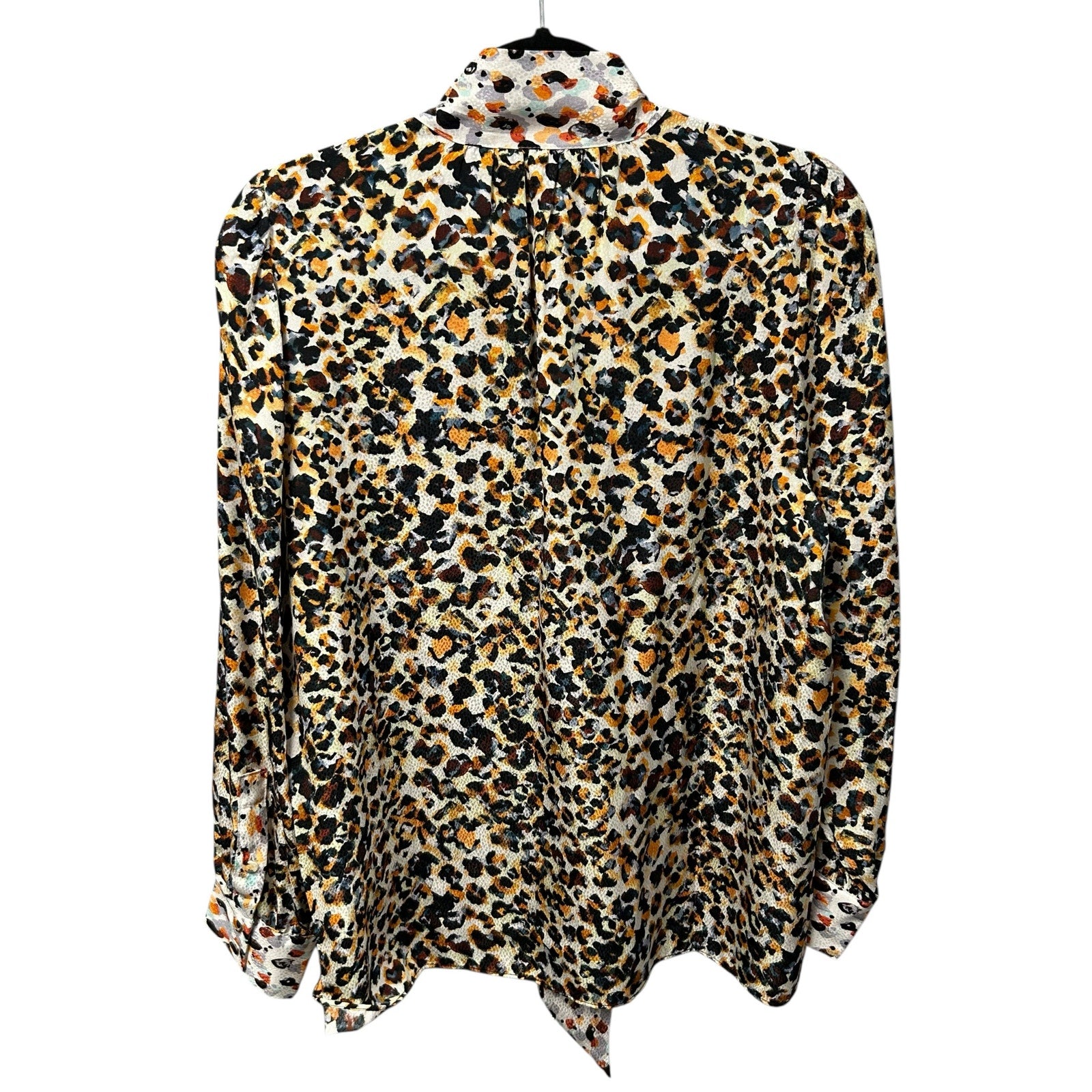 Marie Oliver 100% Silk Cream Multicolor Animal Print Tie Neck Top Womens Medium