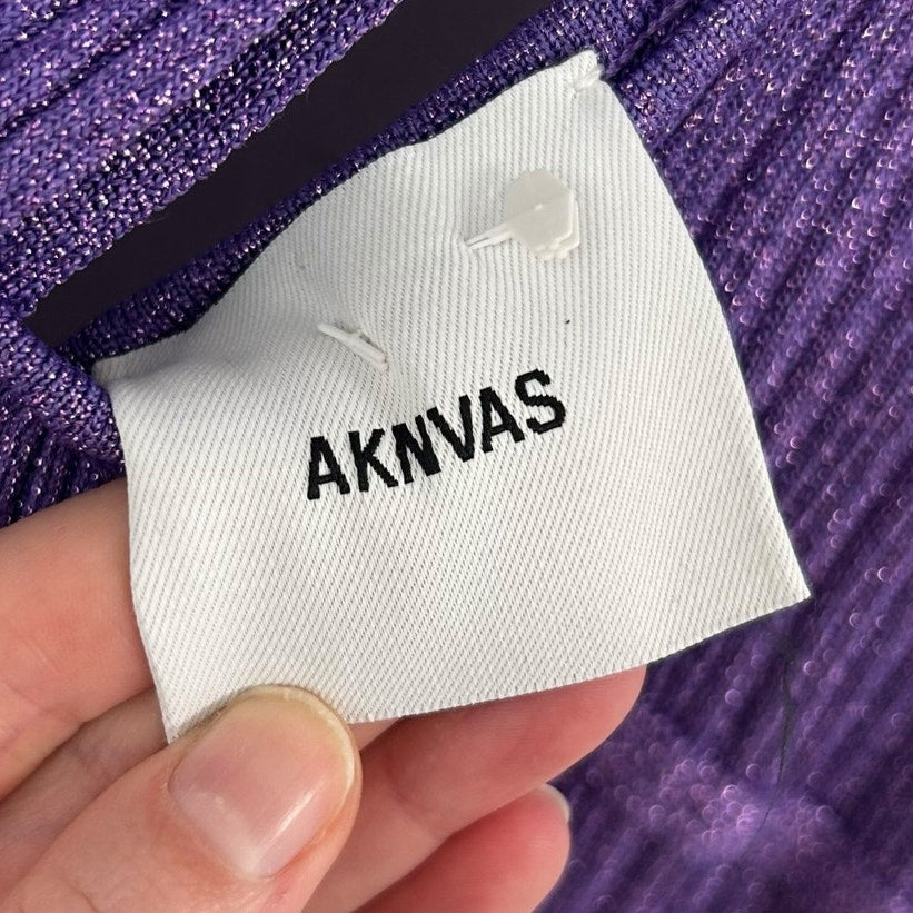AKNVAS Sevrine Purple Twisted Glittery Sleeveless Midi Dress Womens Medium