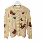 Valentino Butterfly Embroidered Sweater Cream Multicolor Cable Knit Size Medium