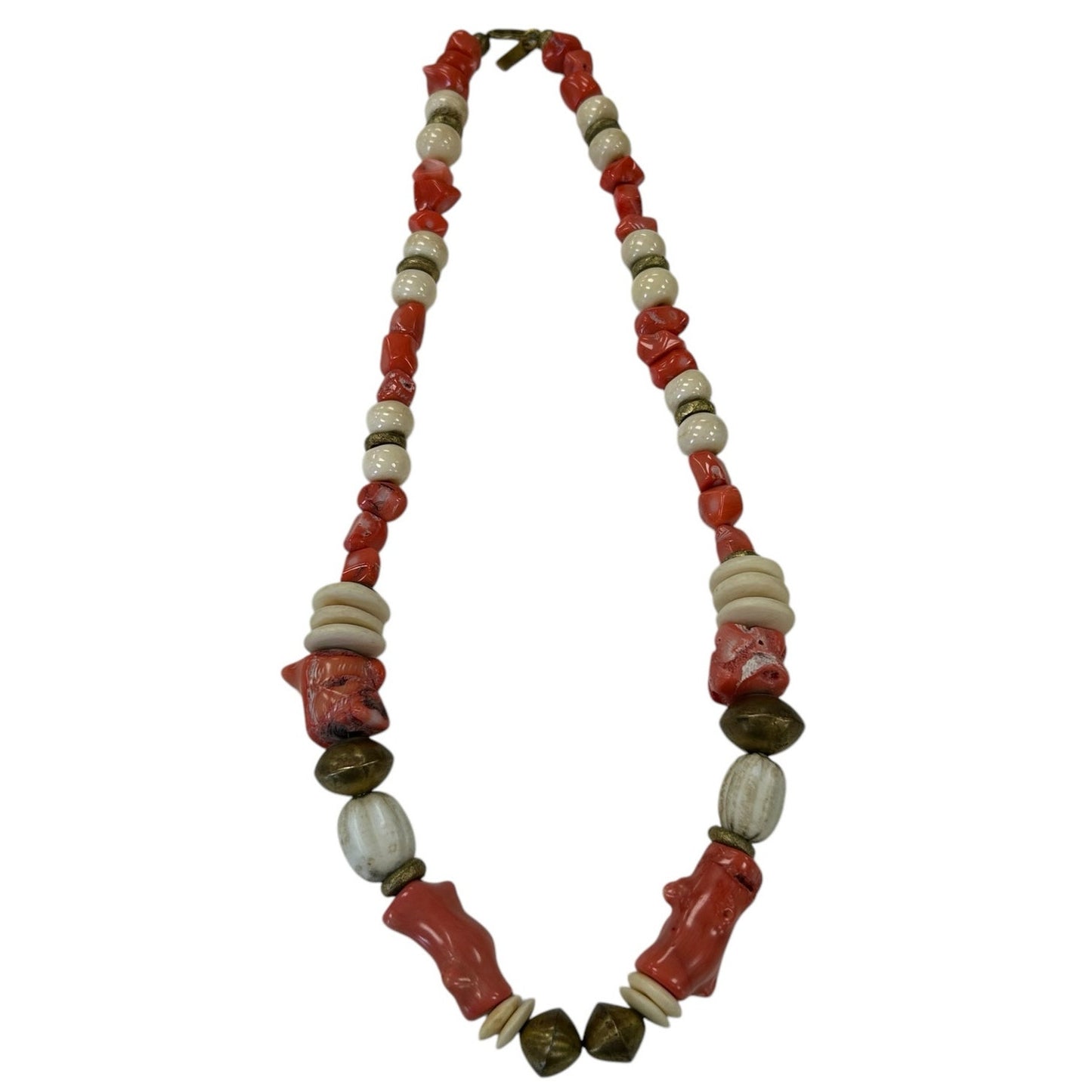 Lee Milward Designs Coral Cream Bronze Beaded Statement Necklace