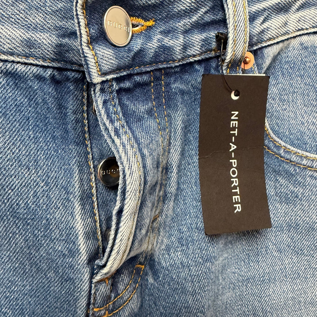 NWT Gucci Straight Fit Denim Pant Light Blue Wash Button Fly Jean Size 24 / US 2