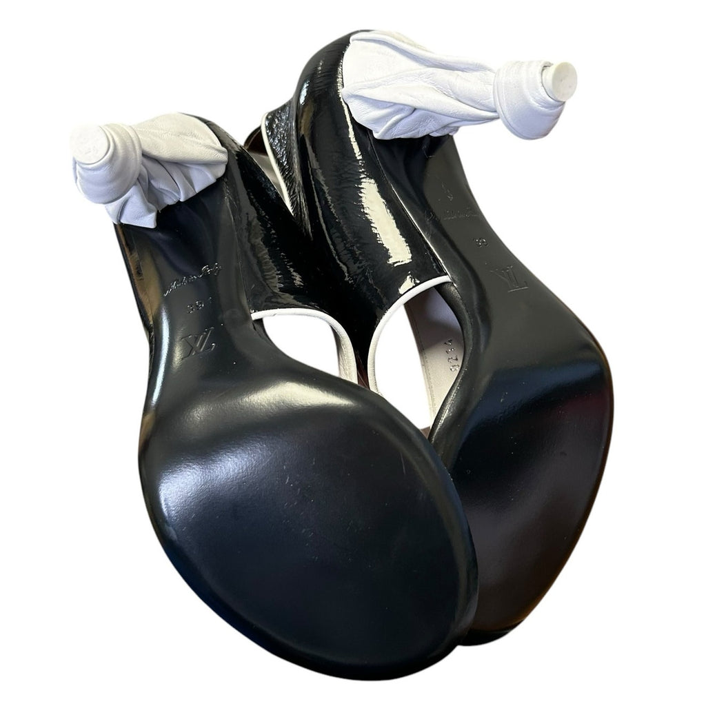 Louis Vuitton Black White Patent Leather Knotted Pump Heels Womens 39 / US 9