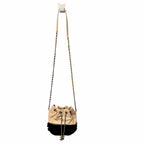 Chanel Gabrielle Bucket Bag Beige Black Quilted Leather CC Logo Chain Link Strap