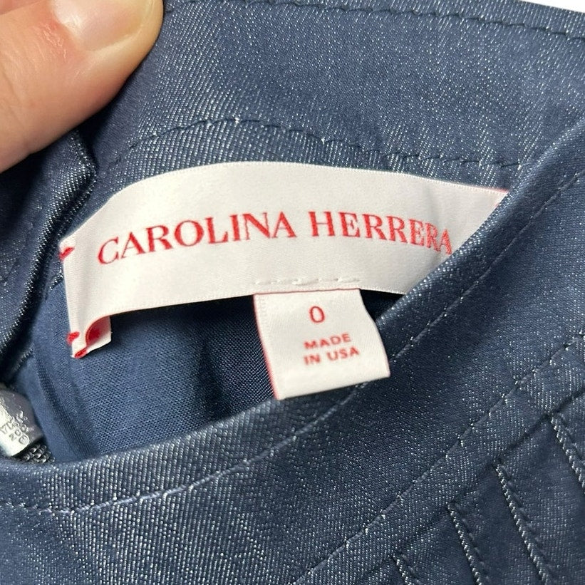 NWT Carolina Herrera Dark Navy Denim Pleated A Line Midi Skirt Womens 0