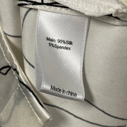 St. John Ivory Black Floral Print Silk Blend Long Sleeve Button Up Womens 18