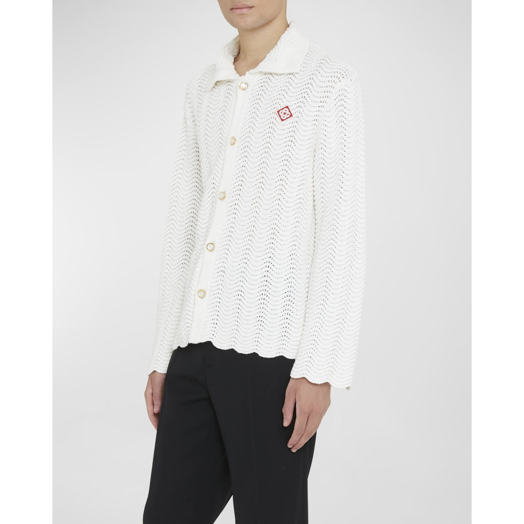 Casablanca Tennis Club White Wavy Gradient Long Sleeve Crochet Shirt Mens XS