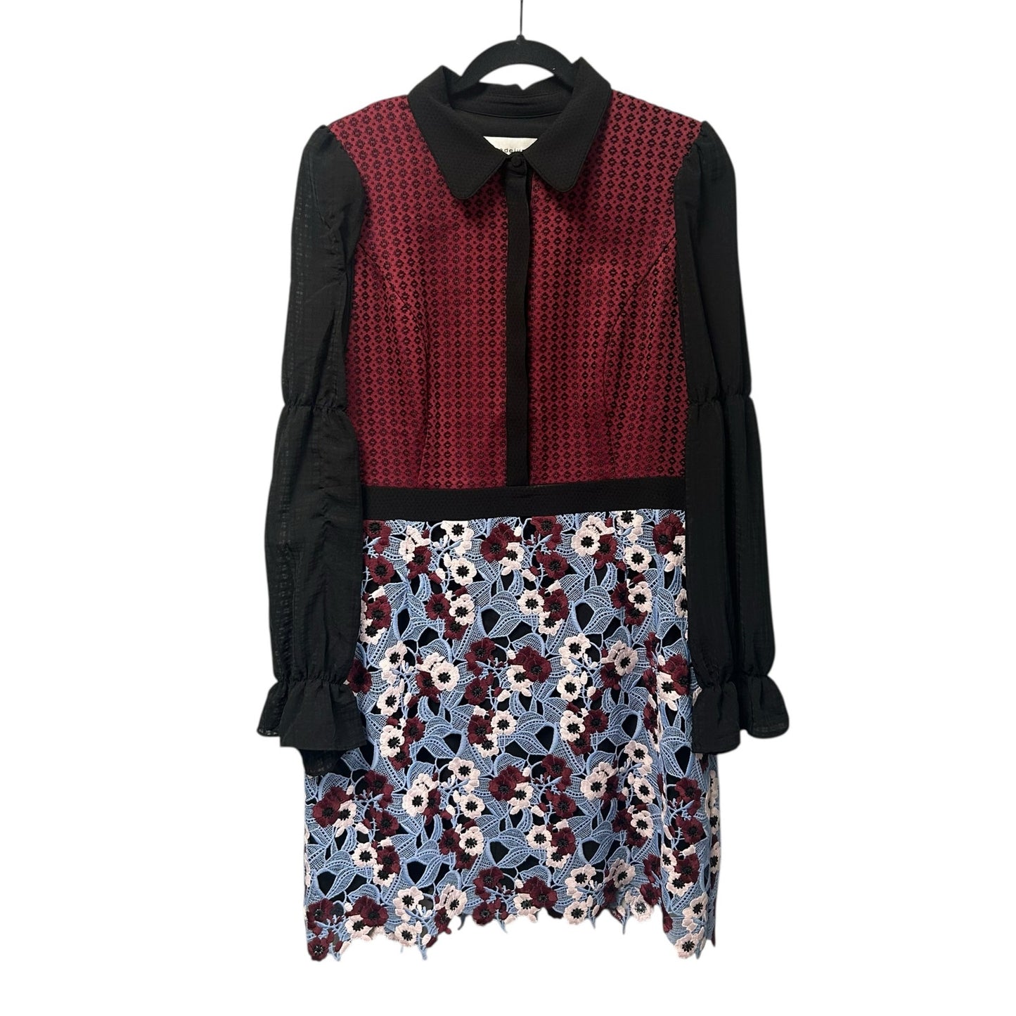 Adelyn Rae Burgundy White Blue Crochet Floral Long Sleeve Dress Womens Large