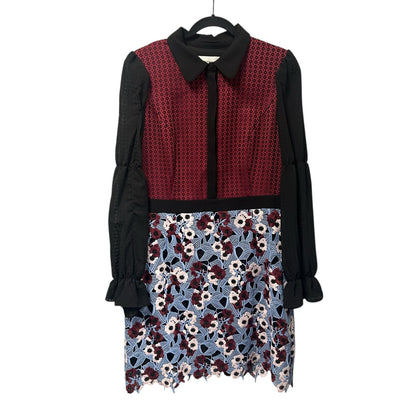 Adelyn Rae Burgundy White Blue Crochet Floral Long Sleeve Dress Womens Large