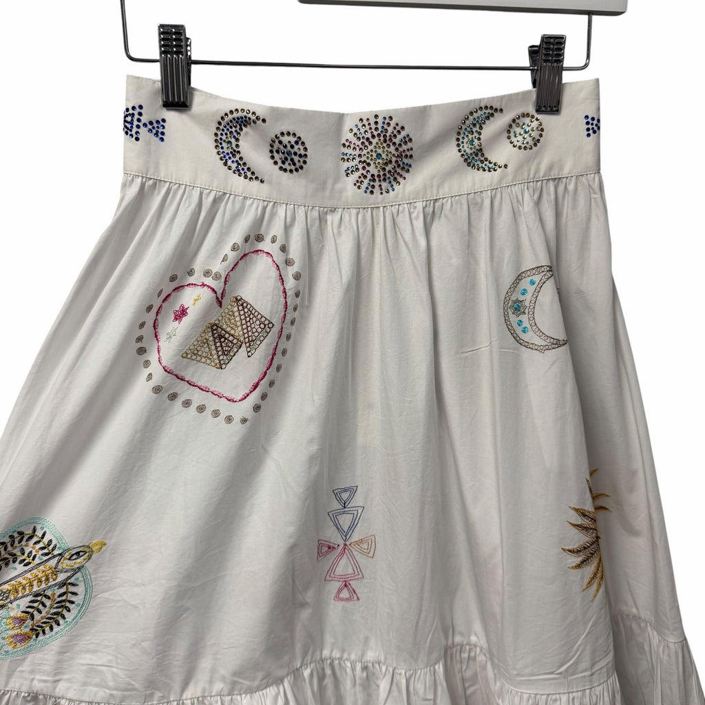 NWT Camilla Living In Colour High Waisted Tiered Maxi Skirt Hand Embroidered XS
