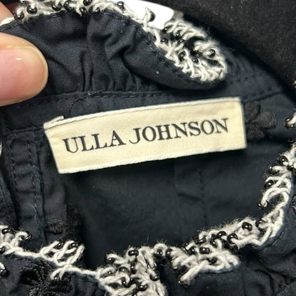 Ulla Johnson Black Beaded Trim Cotton Short Puff Sleeve Boden Top Womens Size 2
