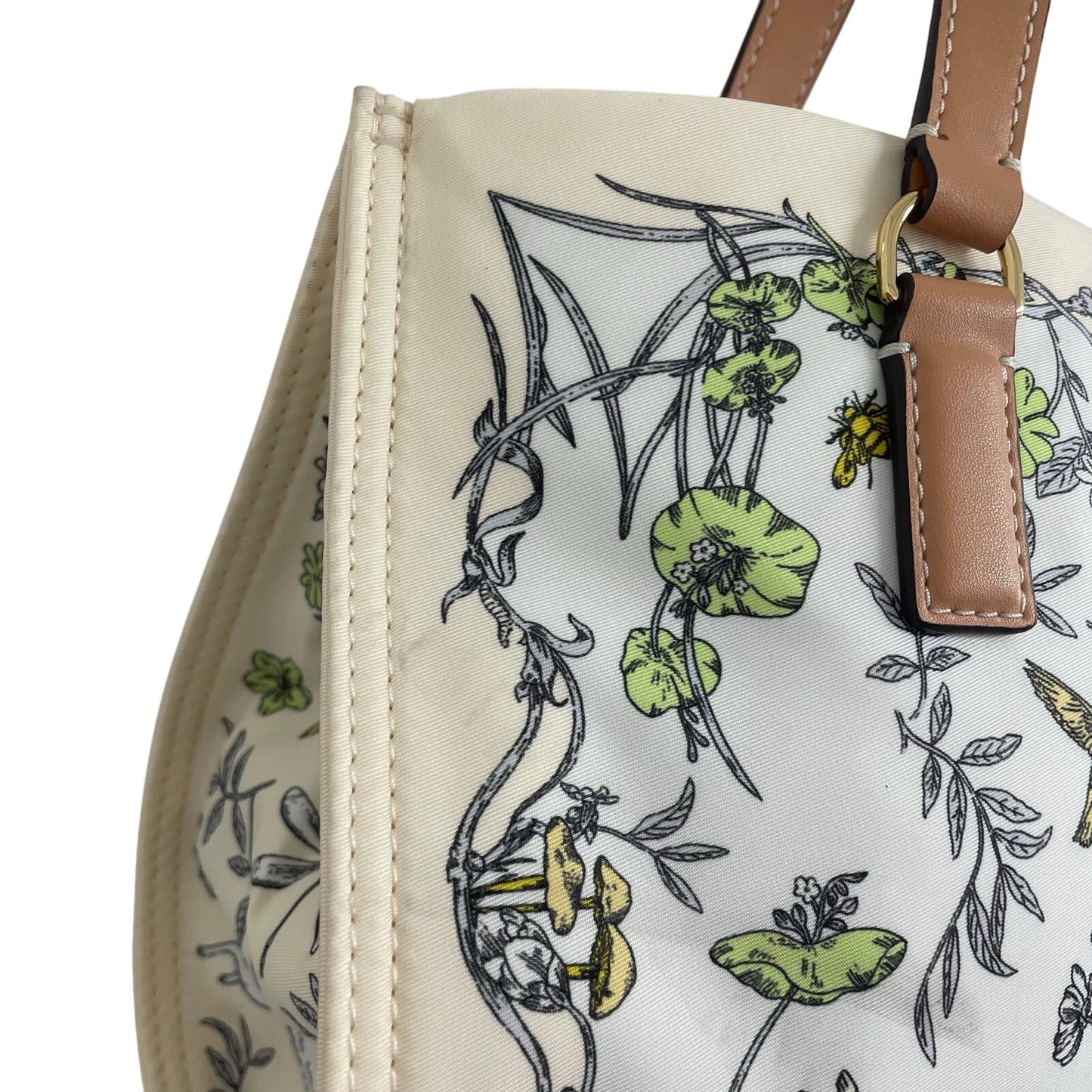 Tory Burch Nylon Ella Tote Bag Meadow Print Floral Rabbit Bird Nature Scene ASIS