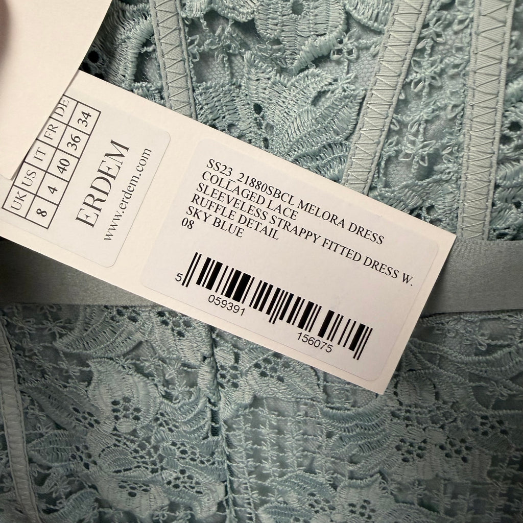 NWT Erdem Melora Asymmetric Lace Midi Dress Sky Blue US 4 *Worn by Taylor Swift*
