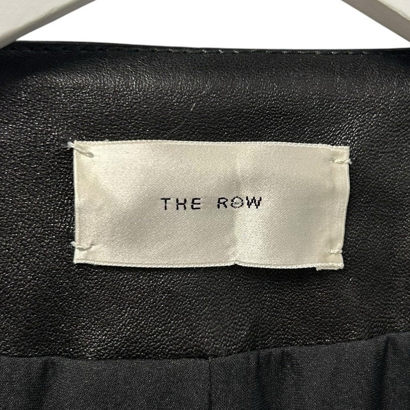 The Row Anasta Black Bonded Leather Zip Up Peplum Jacket Womens 4 Quiet Luxury