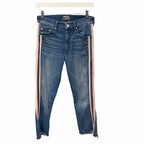 Mother Insider Crop Step Fray Jean Good Girls Race Pink Striped Womens Size 26