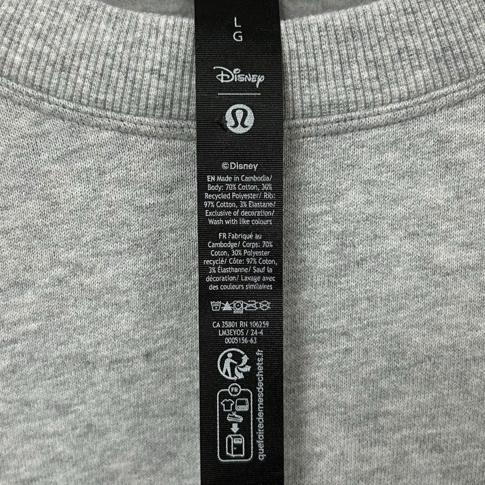 Disney x Lululemon Heathered Gray Red Steady State Crew Sweatshirt Mens Large