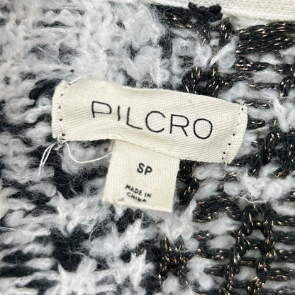 NWT Pilcro V-Neck Fuzzy Printed Collared Popover Sweater Womens Petite Small