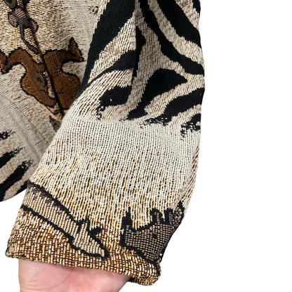 Vintage Sugar Street Weavers Safari Animal Print Button Up Sweater Jacket Medium