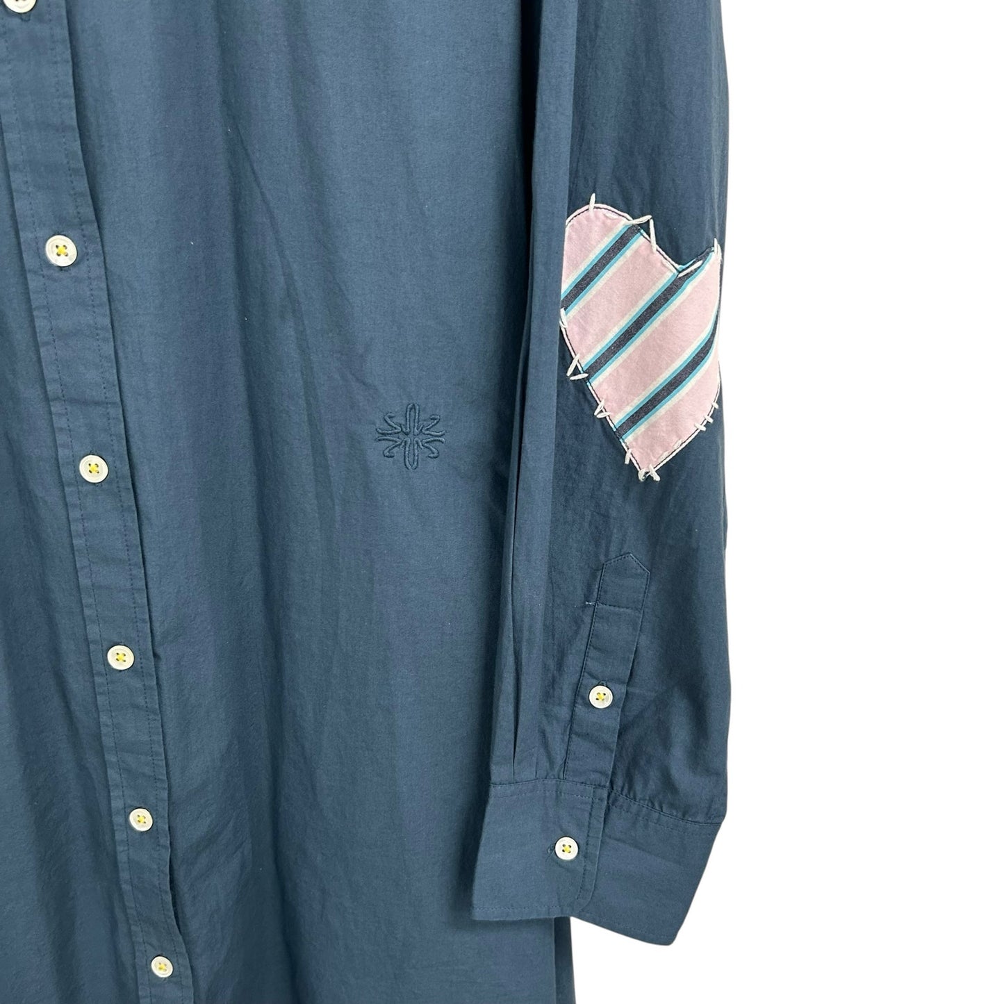 Kerri Rosenthal Midnight Blue Heart Elbow Patch Lilli Mini Shirt Dress Womens XL
