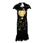 NWT Alice + Olivia Black Velvet Lace Clover Open Back Midi Dress Womens 2