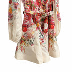 Zimmermann Wonderland Belted Floral Print Linen Mini Dress Size AU 0 / US 4