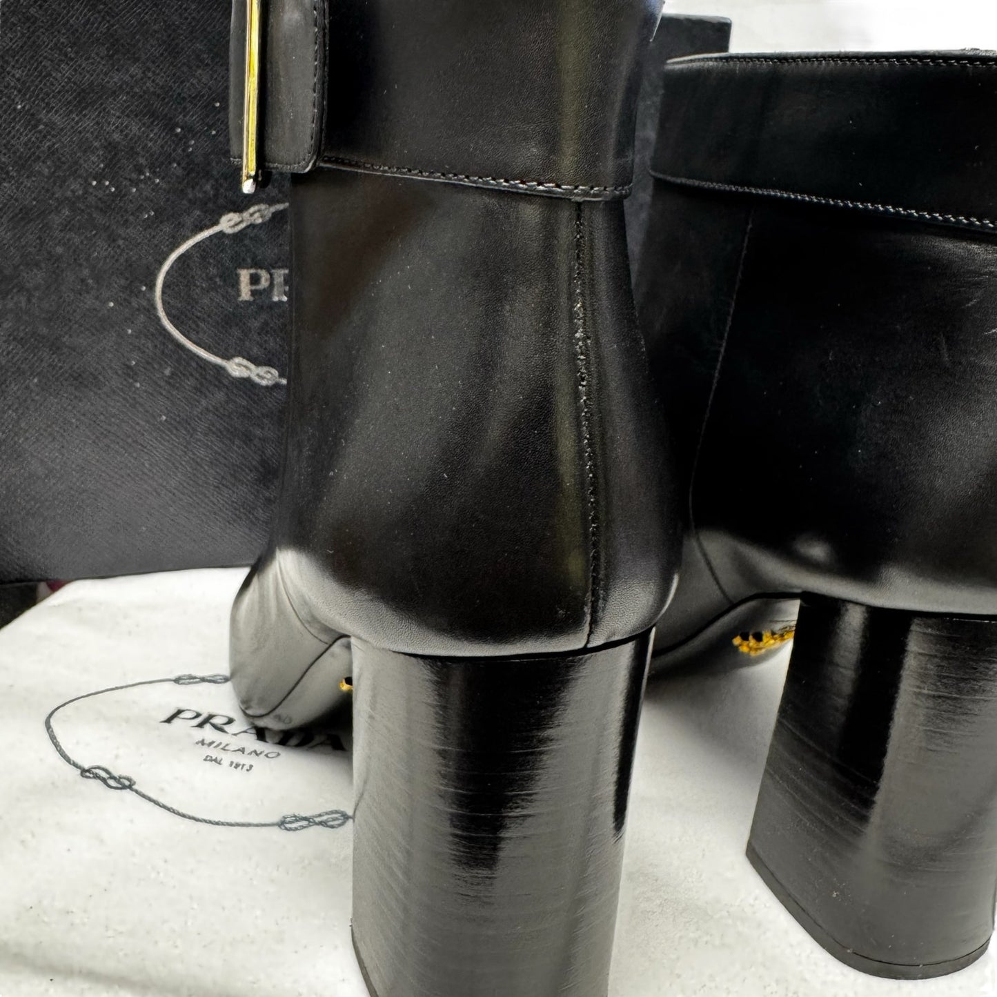 NEW Prada Black Leather Round Toe Platform Ankle Boots Womens 7.5