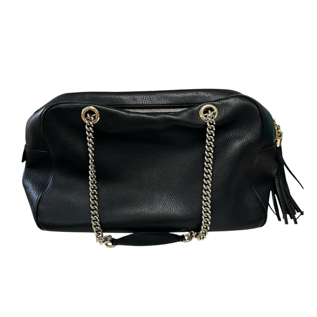 Gucci Black Pebbled Calfskin Leather Soho Double Chain Zip Shoulder Bag