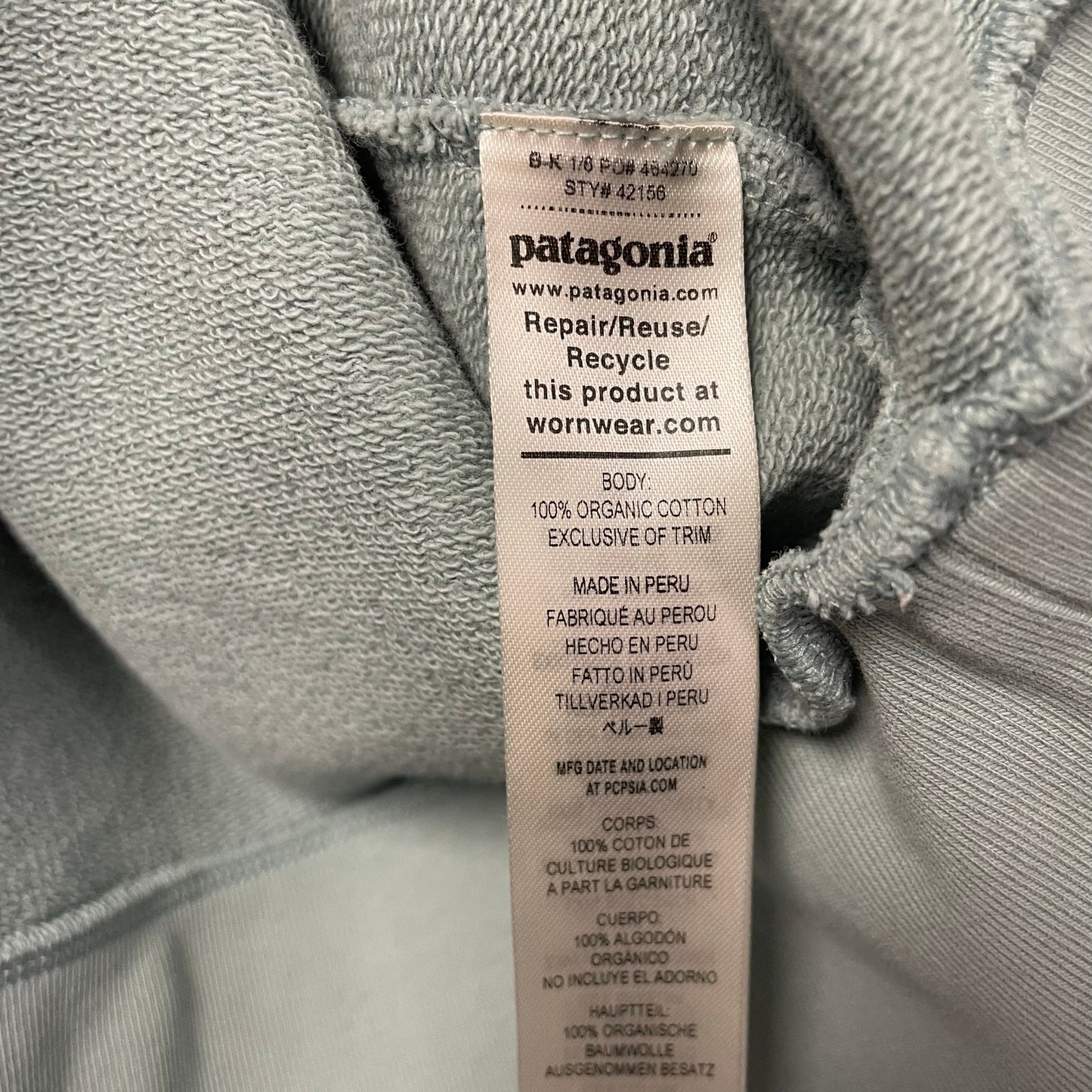 Patagonia Regenerative Organic Cotton Essential Hoodie Thermal Blue Womens Large