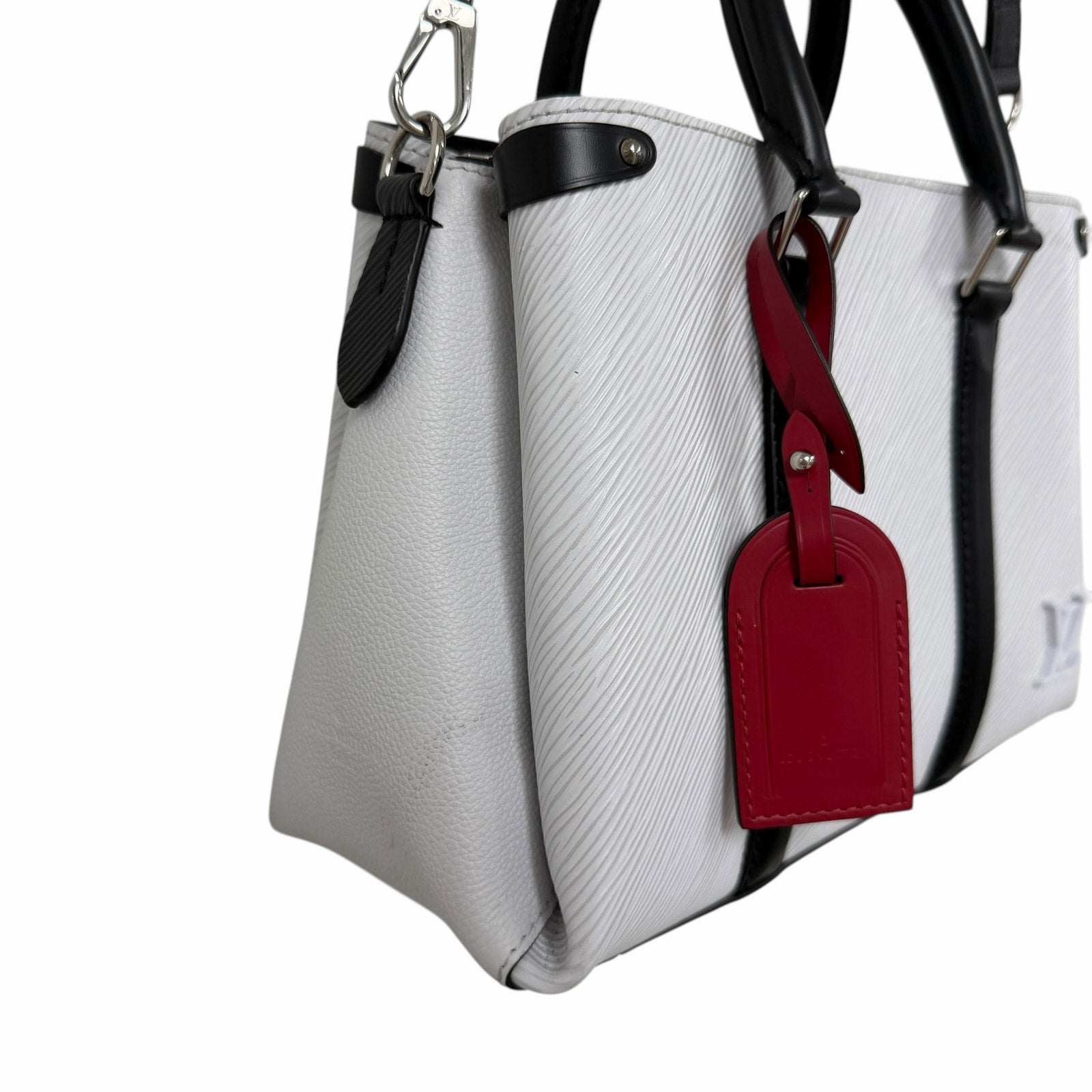 Louis Vuitton Soufflot Epi BB White Black Leather Two Way Handbag AS IS