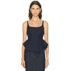 NWT KHAITE Dark Navy Handkerchief Hem Loa Peplum Linen Top Womens 2