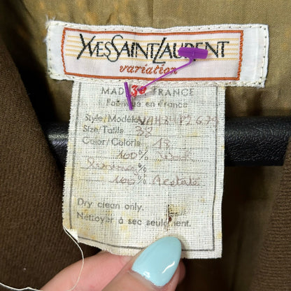 Vintage Yves Saint Laurent 100% Wool Long Puff Sleeve Coat Womens EU 38 / US 8